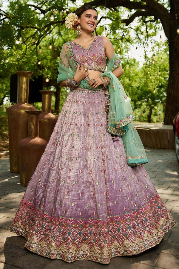 Purple Wedding Ceremonial Net Tissue Lehenga Choli SFFK30301
