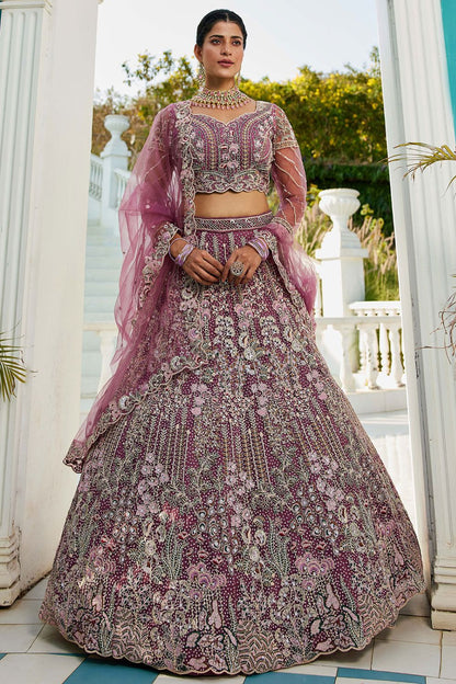 Purple Net Bridal Wedding Designer Lehenga Set SFROY509114