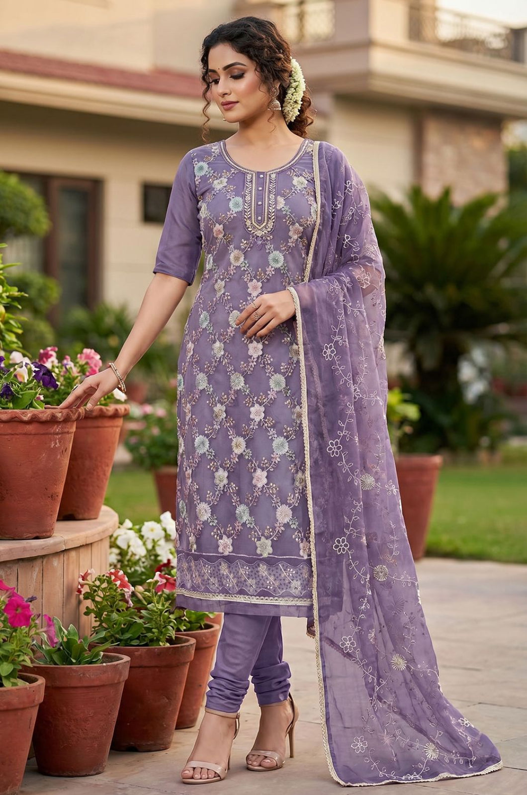 Purple Organza Salwar Kameez - SFEDC28901