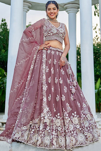 Pink Organza Lehenga Choli - SFPRF261502R