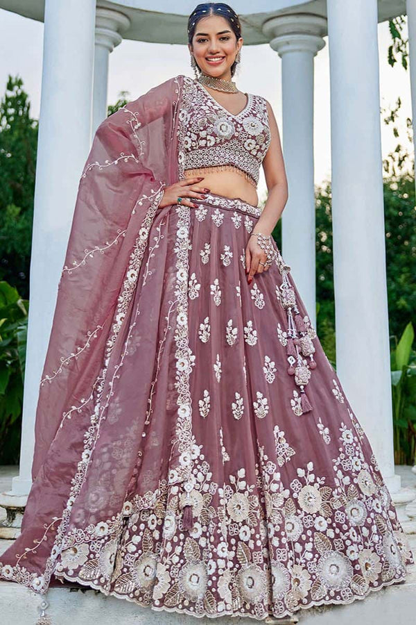 Pink Organza Wedding Party Lehenga Choli SFPRF261502R