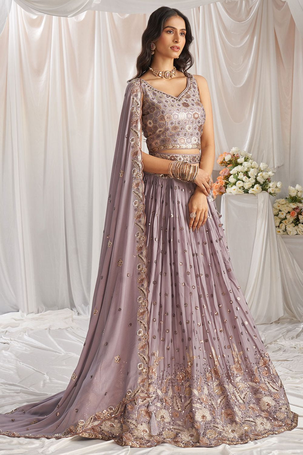 Purple Sangeet Soft Georgette Lehenga Choli  SFSA495003