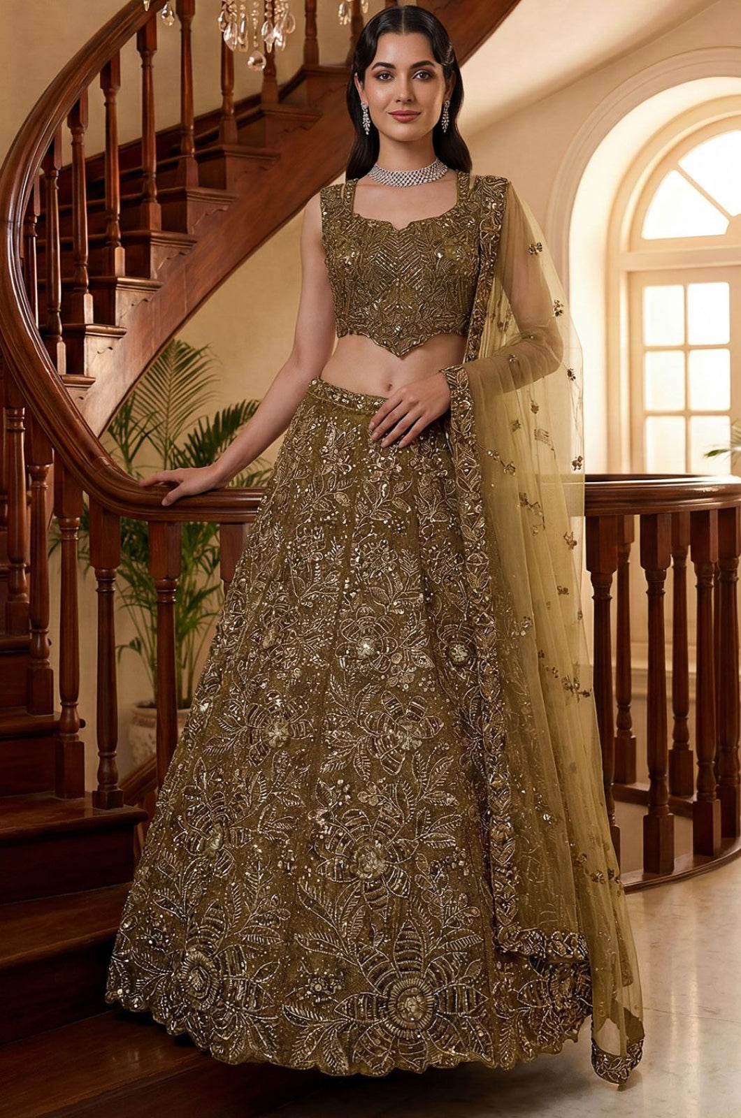 Golden Net Lehenga Choli - SFANJ3285