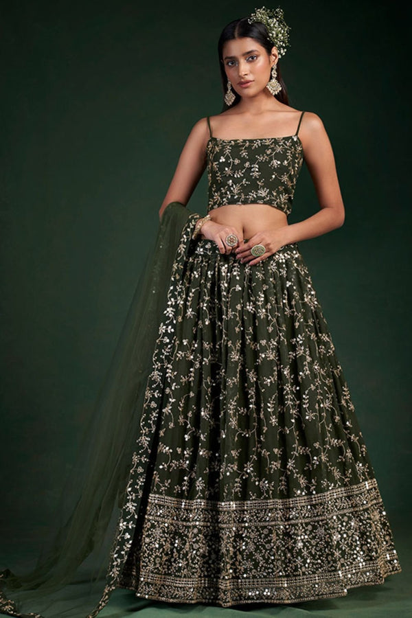 Green Evening Georgette Lehenga Choli SFARY15608