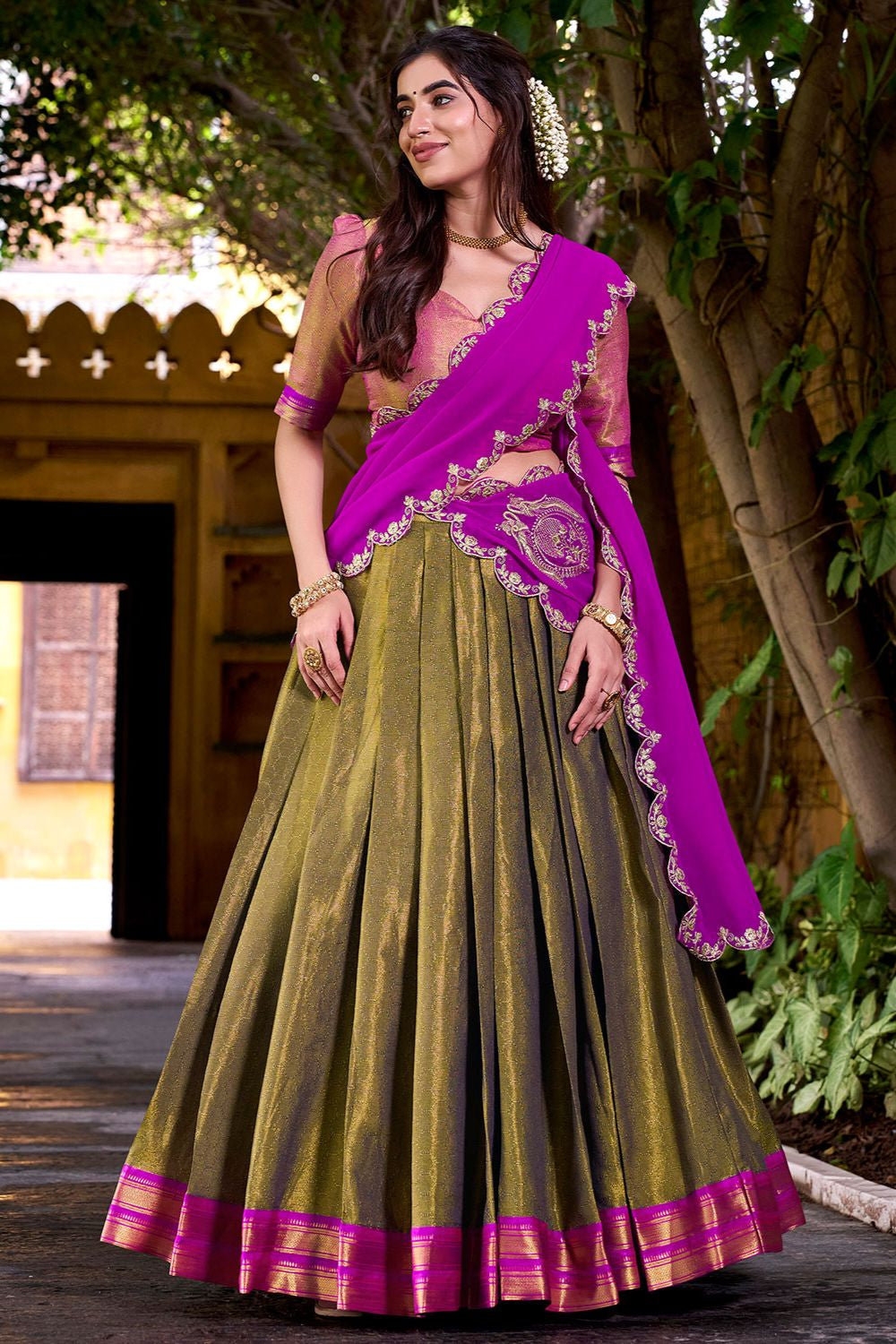 Green Silk Navratri Lehenga Choli In Silk SFROY550702