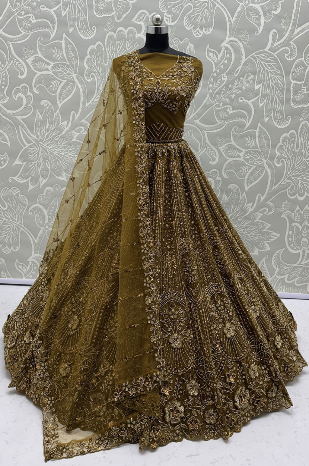 Golden Satin Lehenga Choli - SFANJ3260