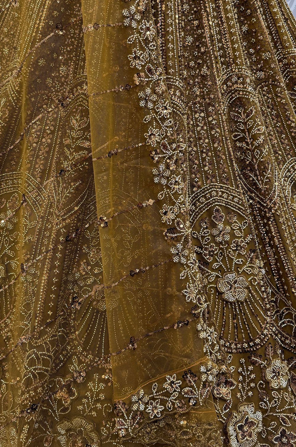 Golden Satin Lehenga Choli - SFANJ3260