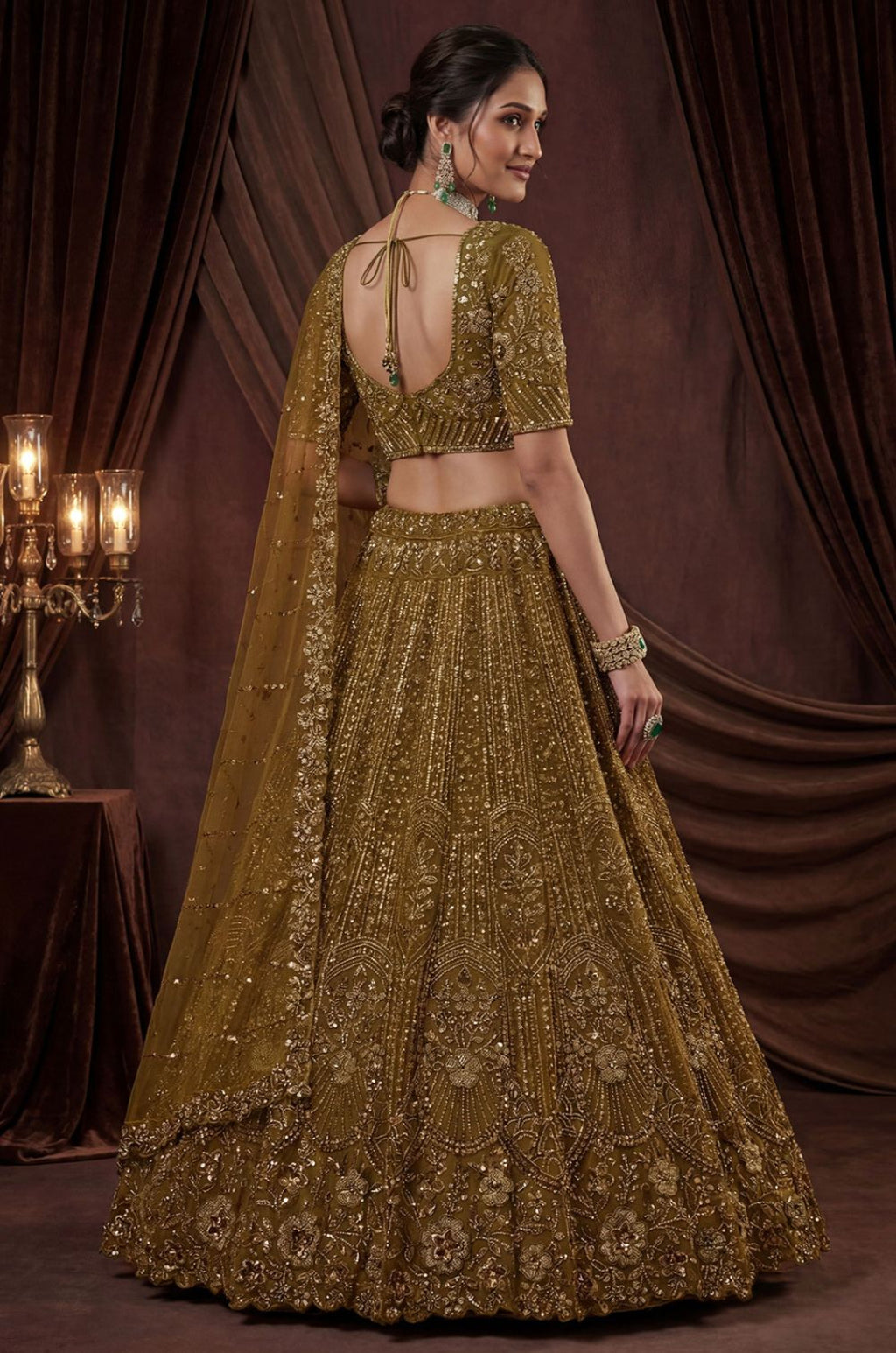 Golden Satin Lehenga Choli - SFANJ3260