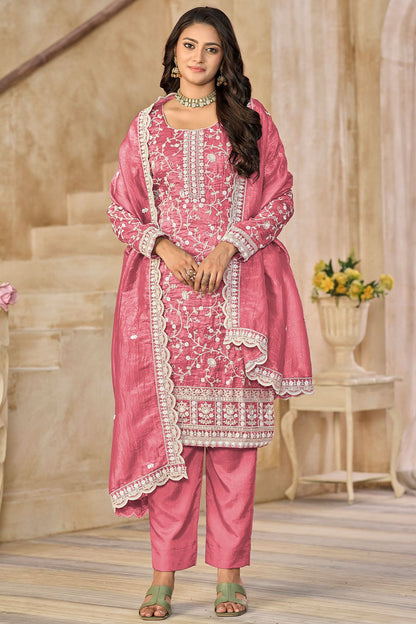 Pink  Organza Plus Size Sangeet SFDFS35504