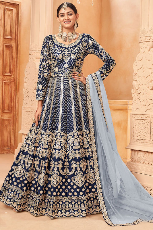 Blue Wedding Silk Designer Anarkali Suit Gown  SFDFS23403