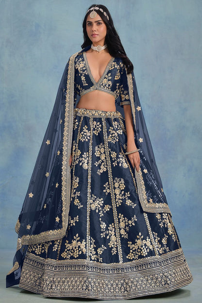 Blue Bridal Wedding Silk Lehenga Choli SFDFS34803