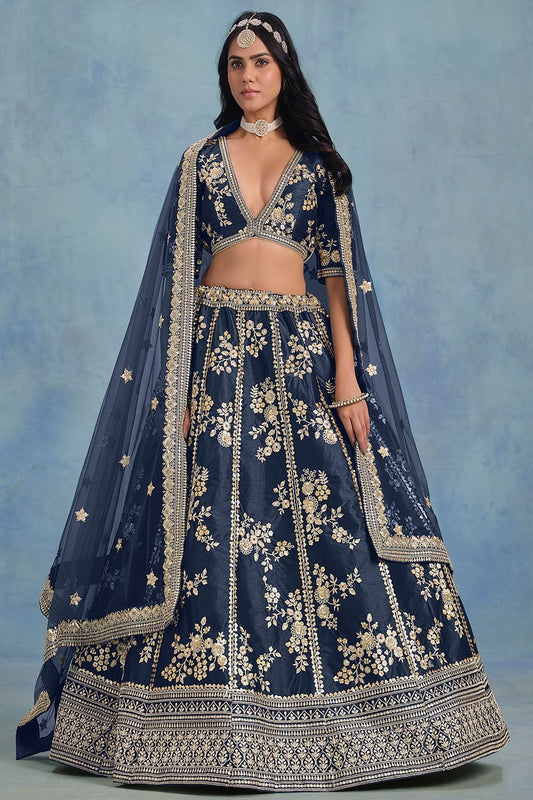 Blue Bridal Wedding Silk Lehenga Choli SFDFS34803