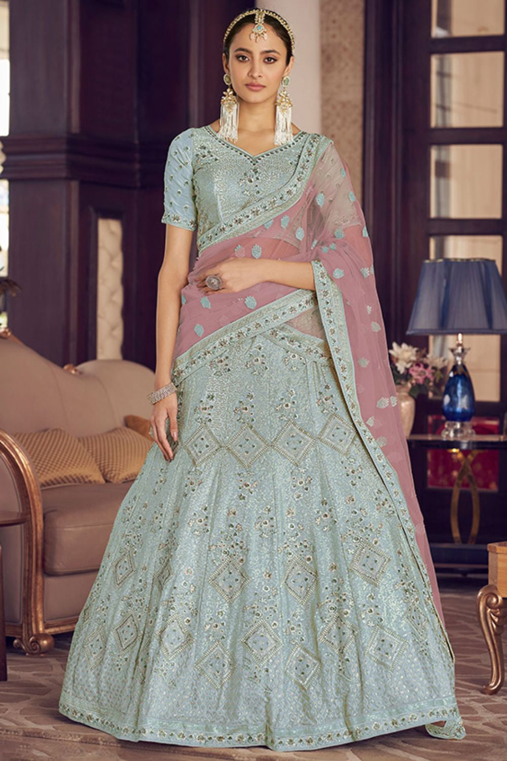 Elite Blue Crepe Bridal Sangeet Lehenga Choli SFARY11920