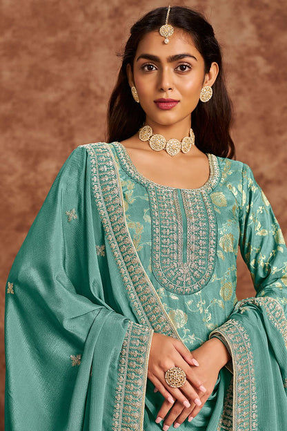 Blue Jacquard Wedding Plus Size Salwar Kameez  SFDFS32903