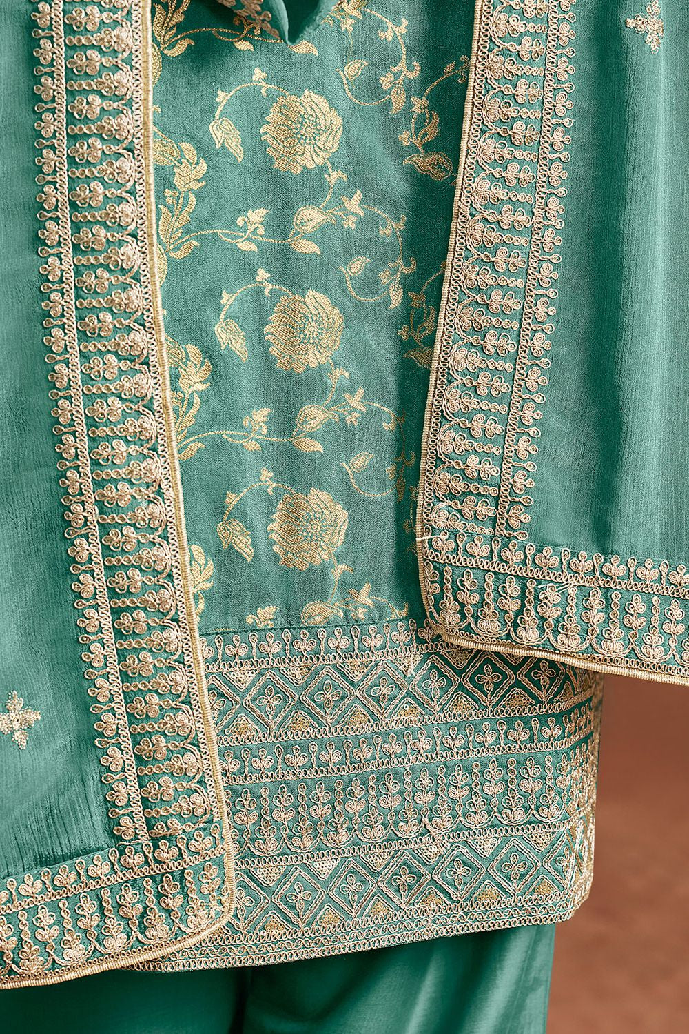 Blue Jacquard Wedding Plus Size Salwar Kameez  SFDFS32903