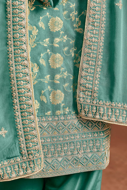 Blue Jacquard Wedding Plus Size Salwar Kameez  SFDFS32903