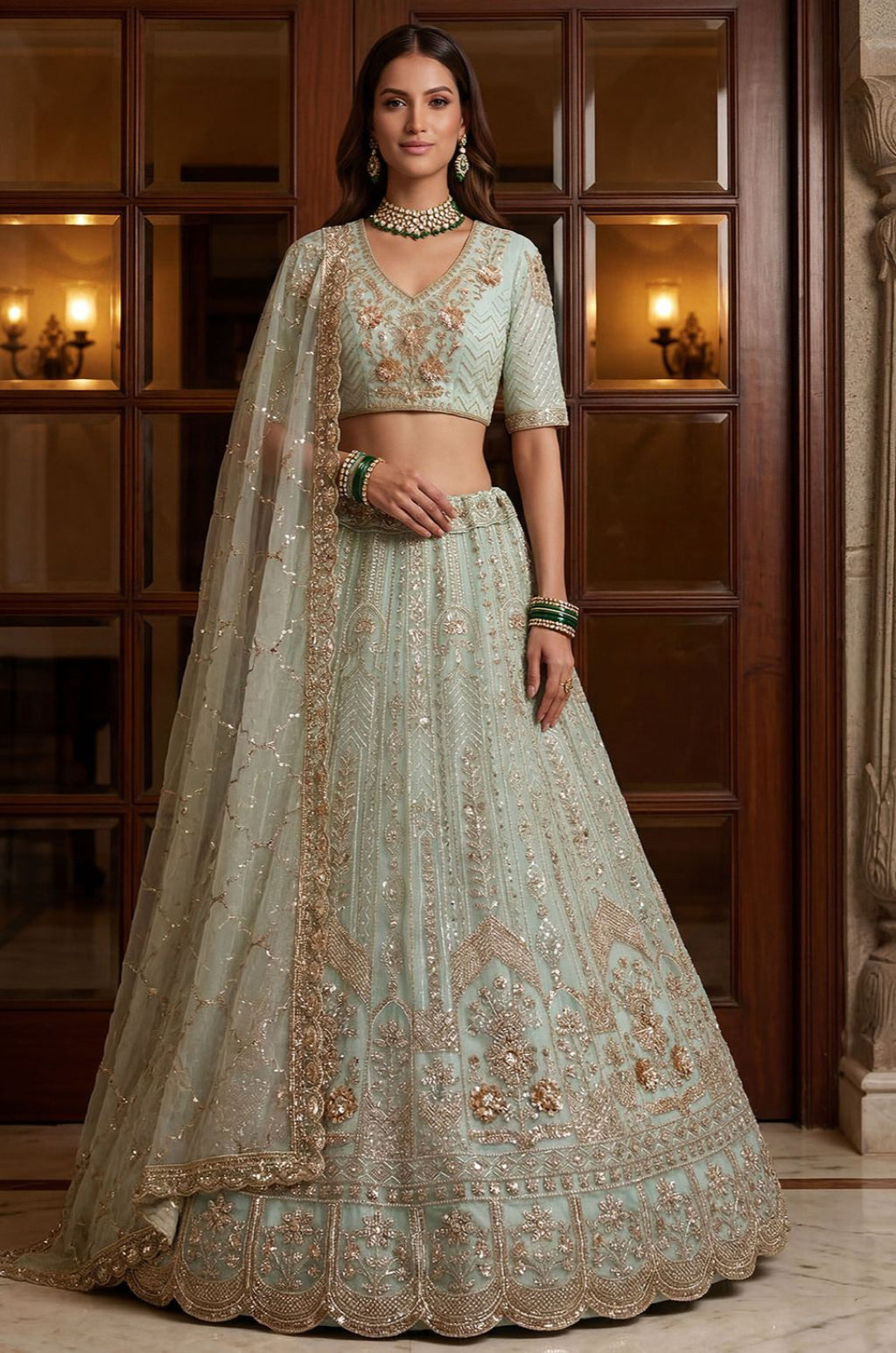 Blue Net Lehenga Choli - SFANJ3371