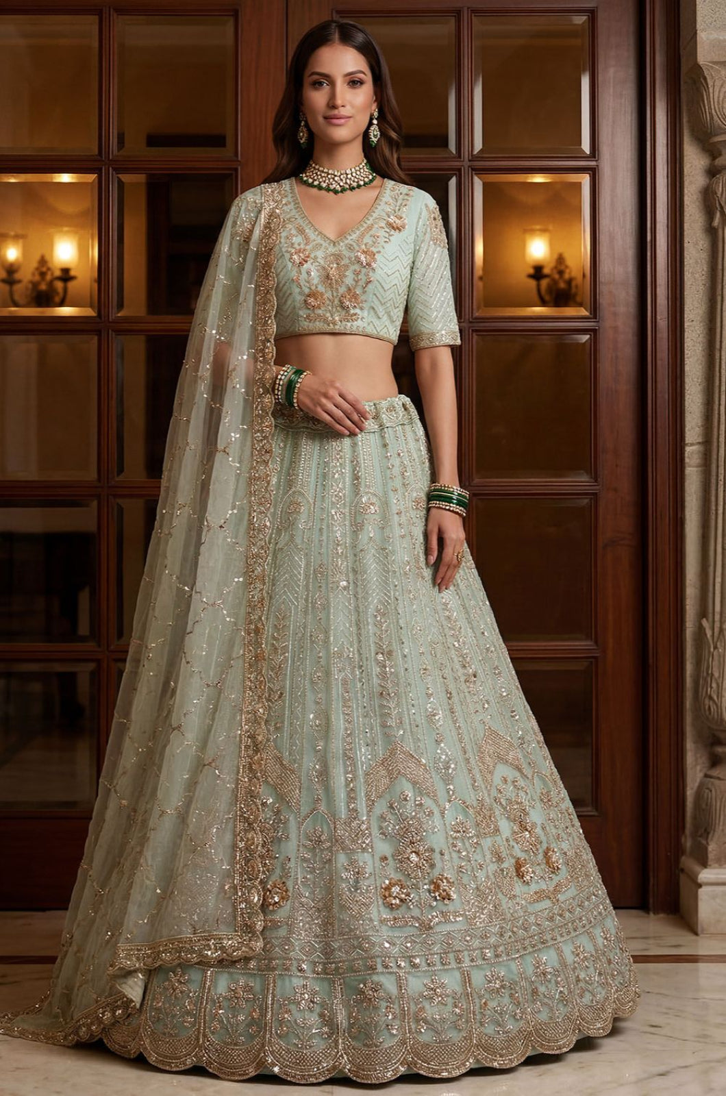 Blue Net Lehenga Choli - SFANJ3371