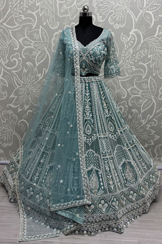 Blue Partywear Net Lehenga Choli SFANJ3039R