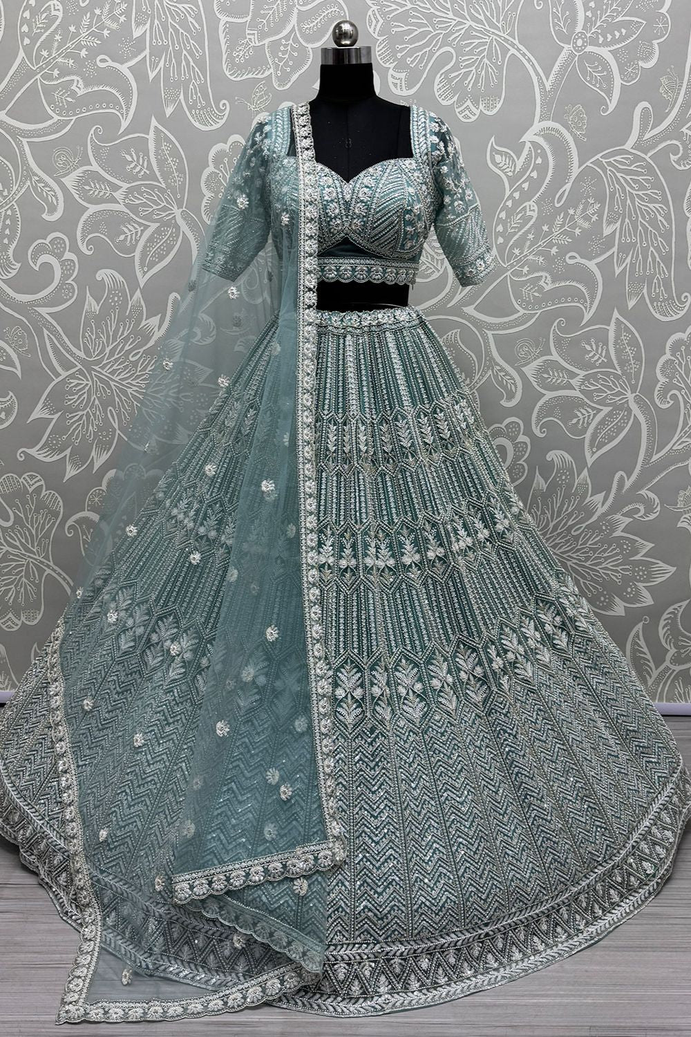 Blue Partywear Net Lehenga Choli SFANJ3044R