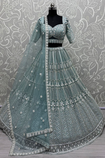Blue Partywear Net Lehenga Choli SFANJ3044R