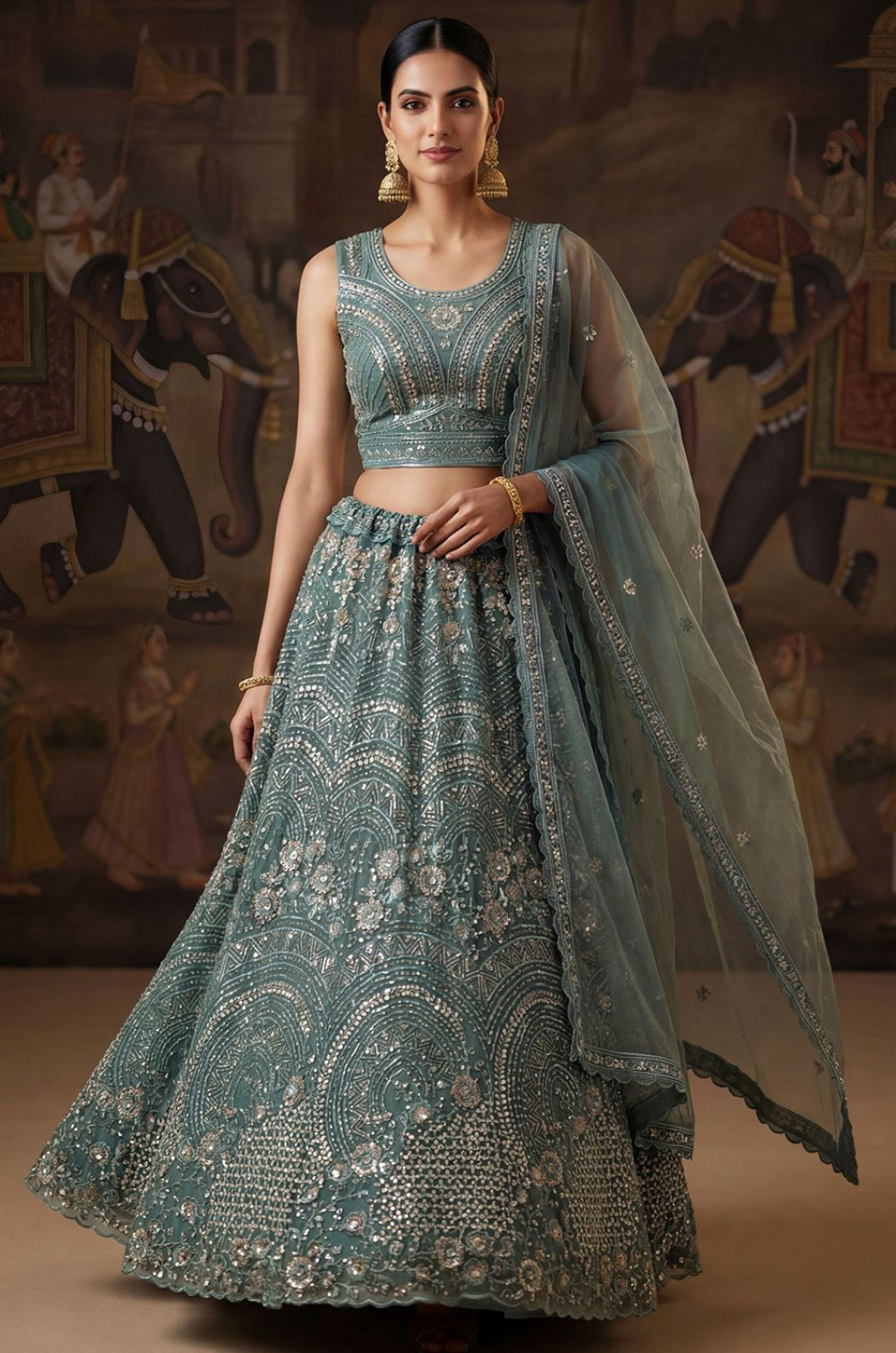 Blue Net Lehenga Choli - SFANJ3256
