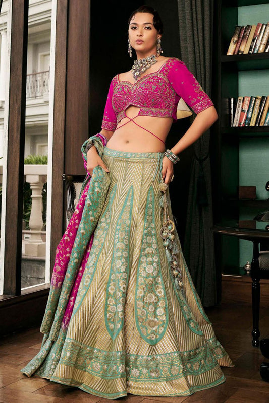 Pink Sage Green Silk Designer Lehenga Set SFSA480907R