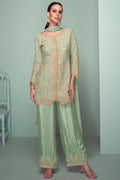 Green Evening Chinnon Salwar Kameez Palazzo Suit SFYS154301R