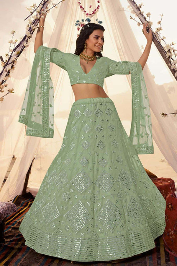 Green Organza Partywear  Lehenga Choli Foil Mirror Work SFARY8012