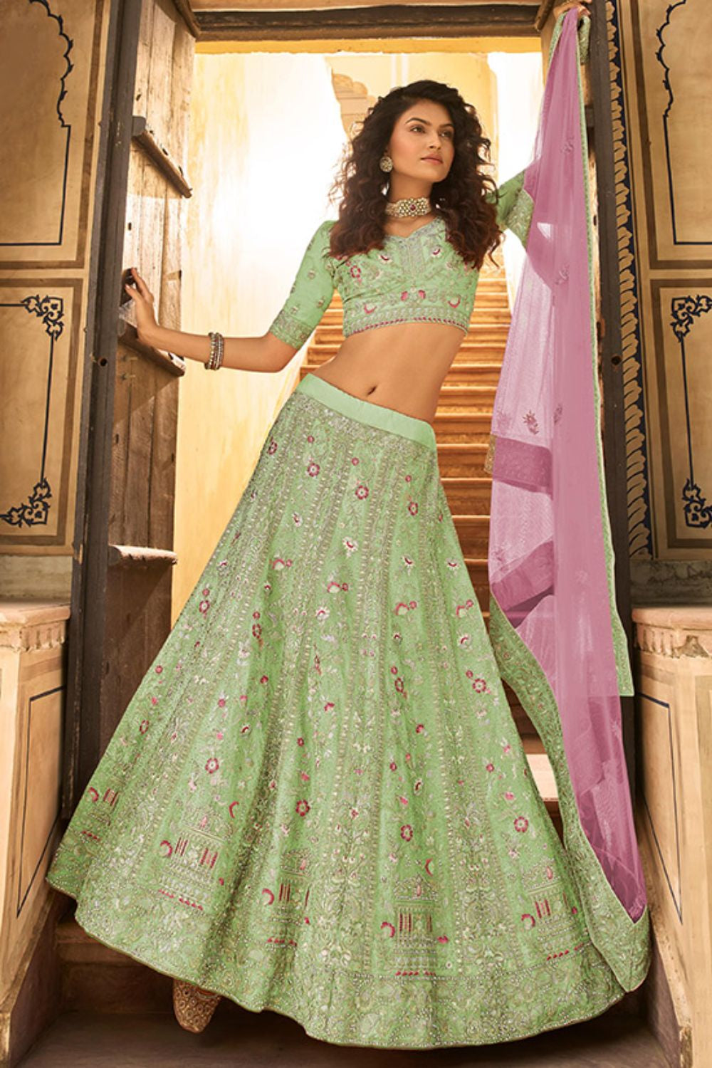 Green Organza Sangeet Wedding  Lehenga Choli SFARY10949