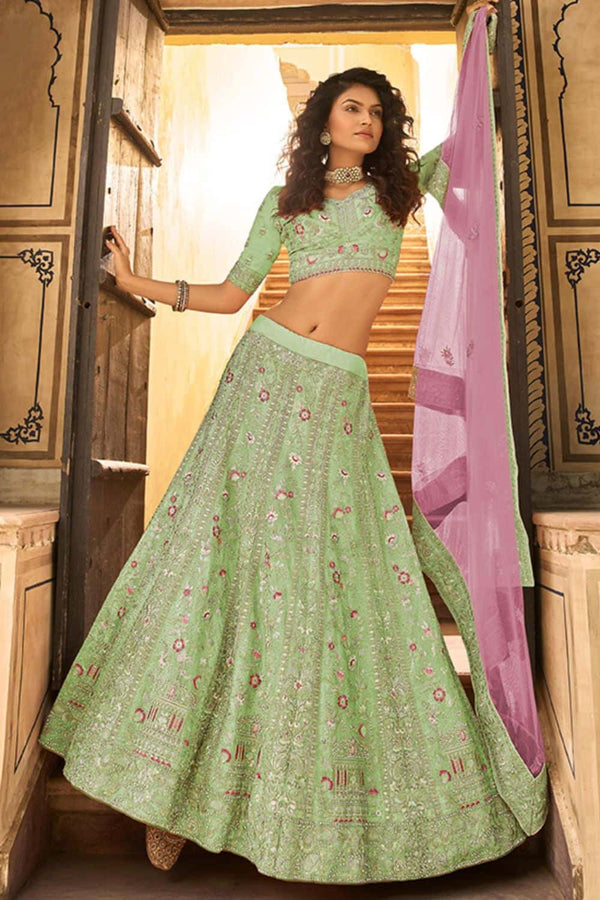 Green Organza Sangeet Wedding  Lehenga Choli SFARY10949