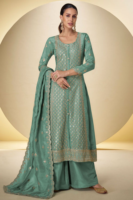 Green Silk Salwar Kameez - SFYS173401R