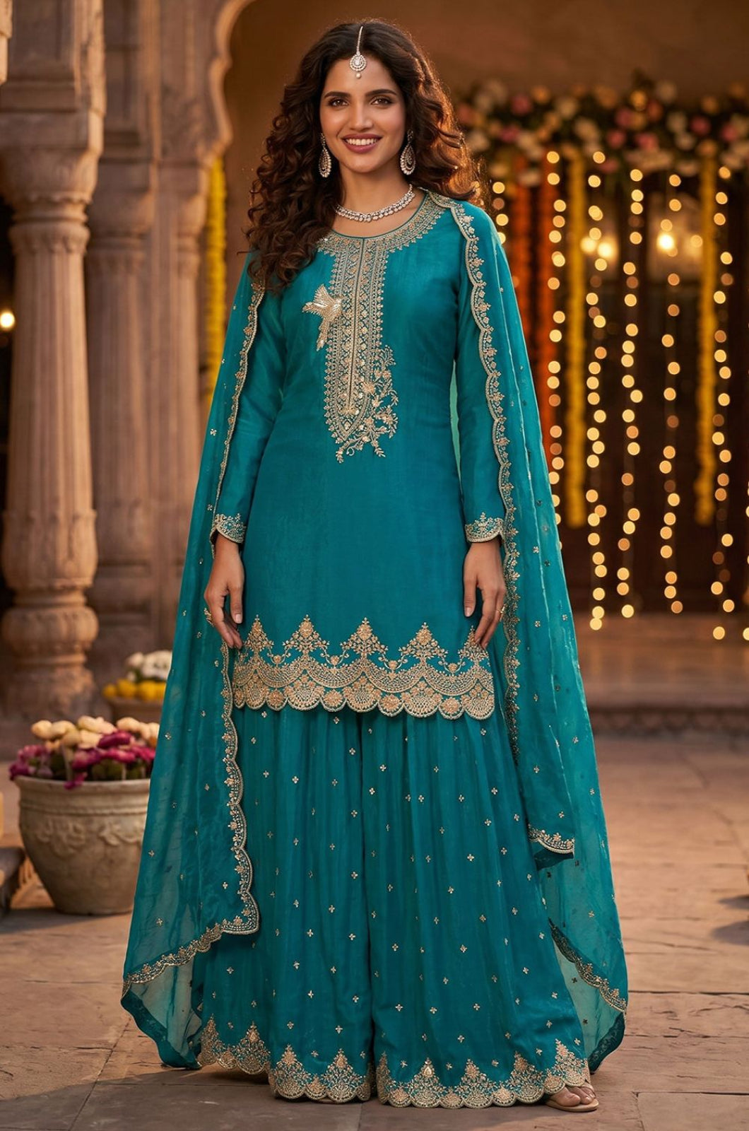 Firozi Silk Salwar Kameez - SFEDC30003R