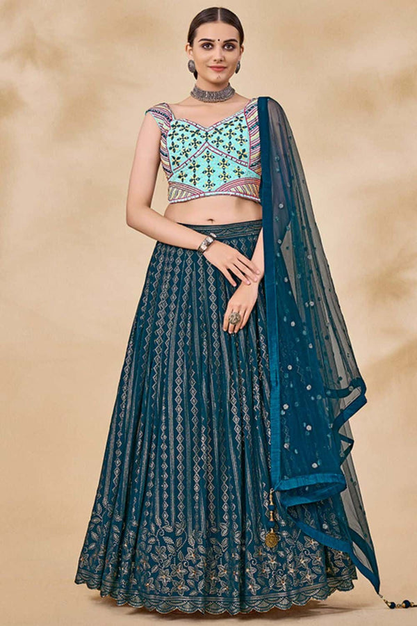 Blue Georgette Evening Lehenga Choli SFARY14503