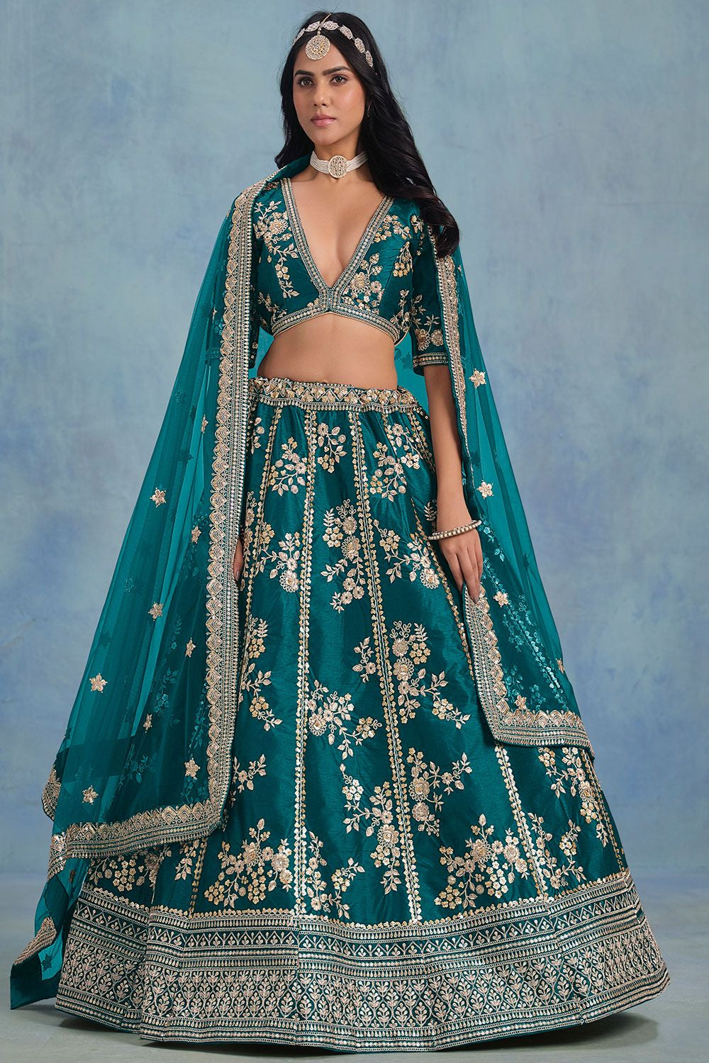 Teal Bridal Wedding Silk Lehenga Choli SFDFS34801