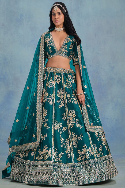 Teal Bridal Wedding Silk Lehenga Choli SFDFS34801
