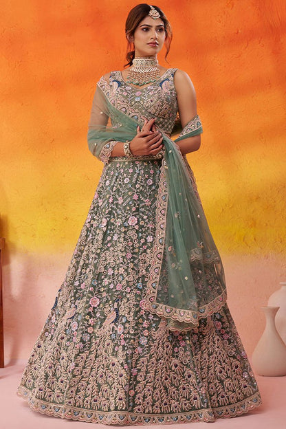 Green Net Lehenga Choli - SFROY565714