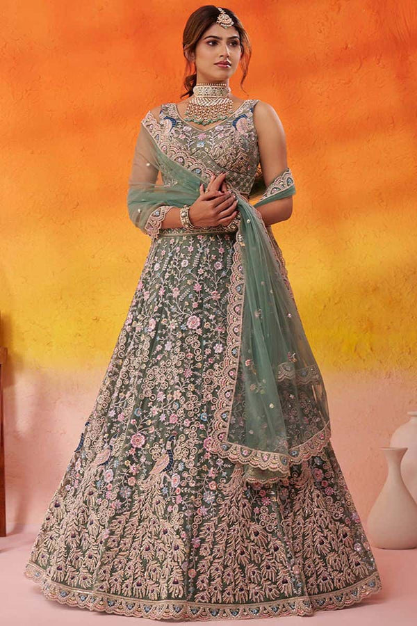 Green Net Lehenga Choli - SFROY565714