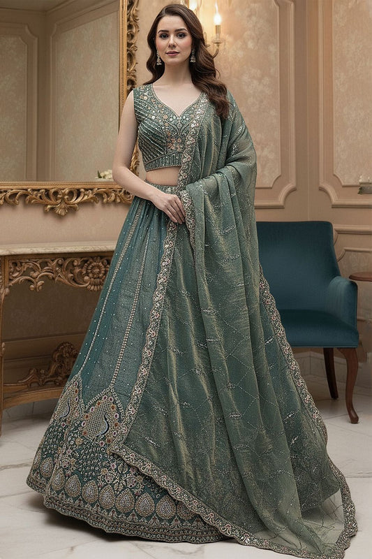 Grey Silk Lehenga Choli - SFANJ3195