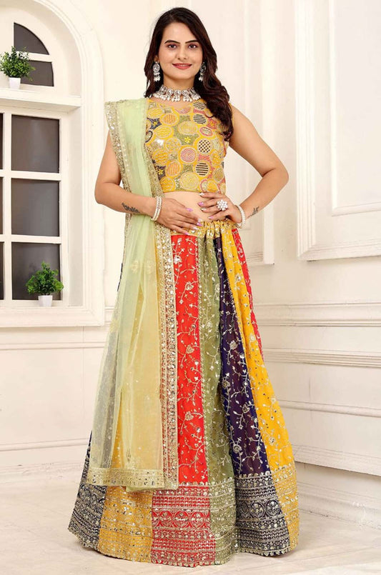 Yellow Georgette Lehenga Choli - SFROY487202