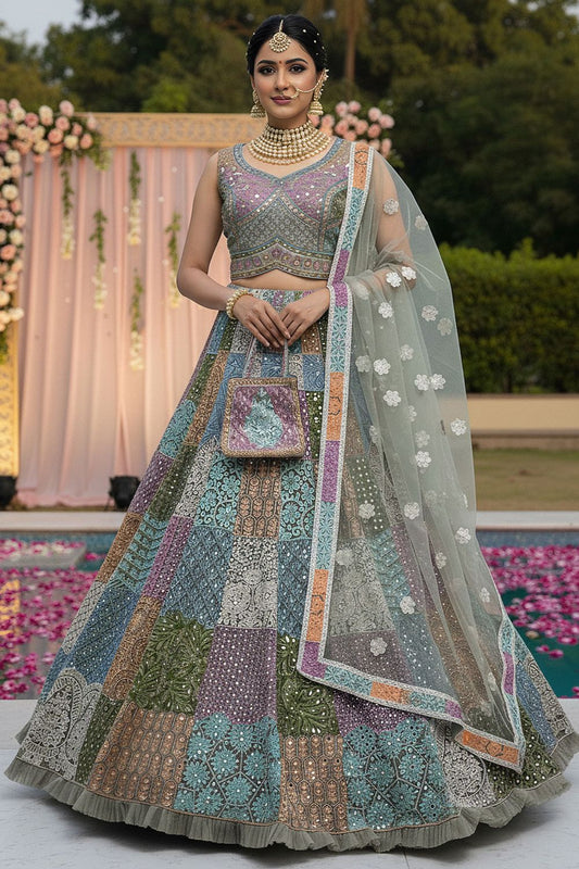 Green Net Lehenga Choli - SFANJ3199