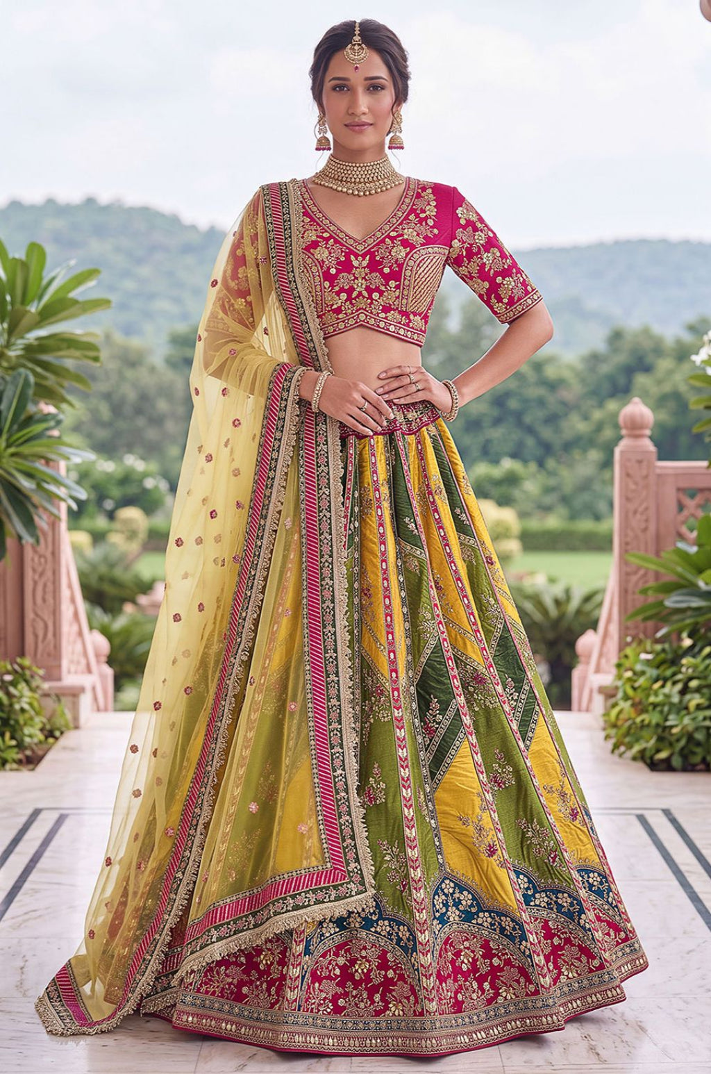 Yellow Silk Lehenga Choli - SFANJ3459