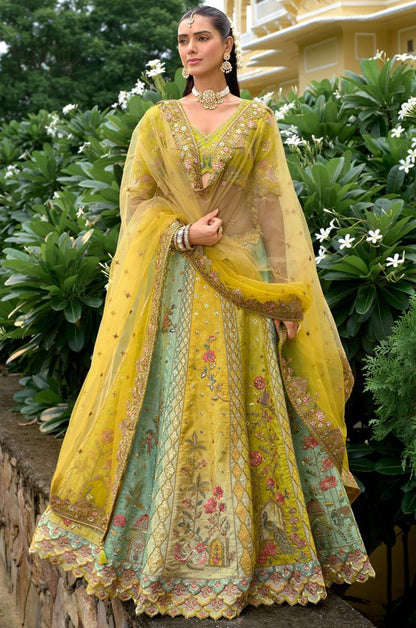 Green Silk Bridal Wedding Lehenga Choli SFSA507902