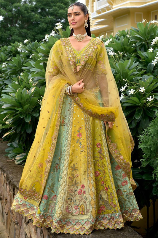 Green Silk Bridal Wedding Lehenga Choli SFSA507902