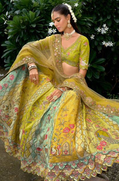Green Silk Bridal Wedding Lehenga Choli SFSA507902
