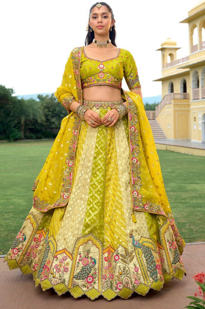 Green Silk Bridal Wedding Lehenga Choli SFSA507907