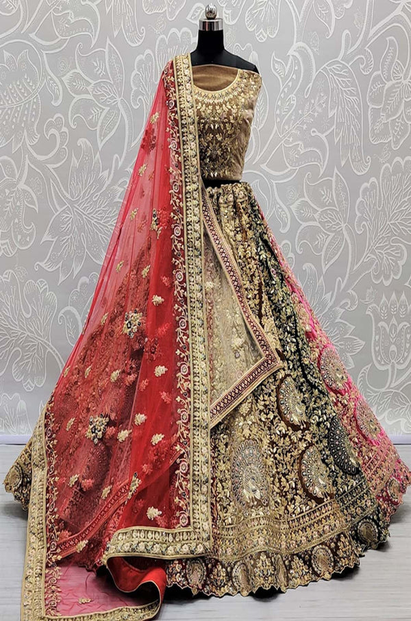 Maroon Bridal Heavy Velvet Lehenga Choli SFANJ1634
