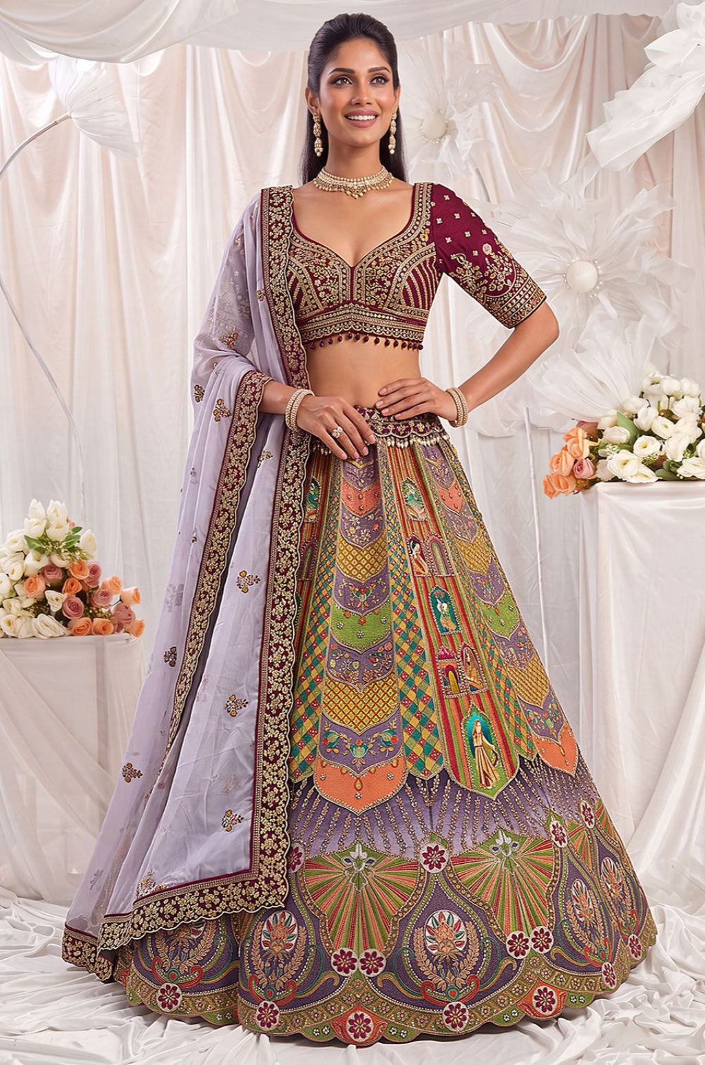 Maroon Silk Lehenga Choli - SFANJ3446R