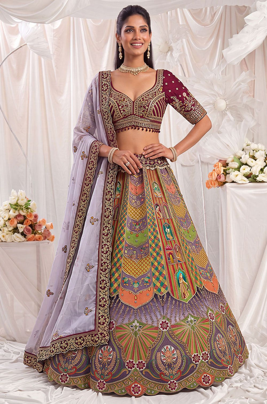 Maroon Silk Lehenga Choli - SFANJ3446R