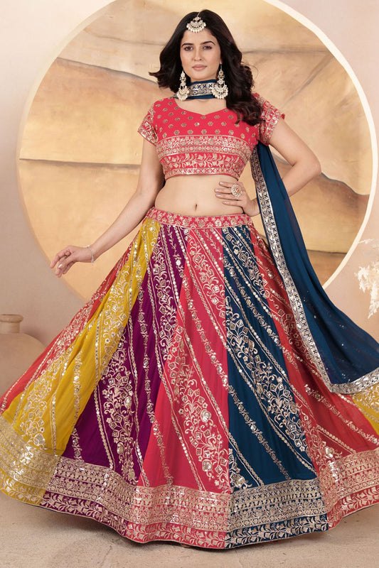 Pink Georgette Lehenga Choli With Zari And Resham Work SFRELS3806